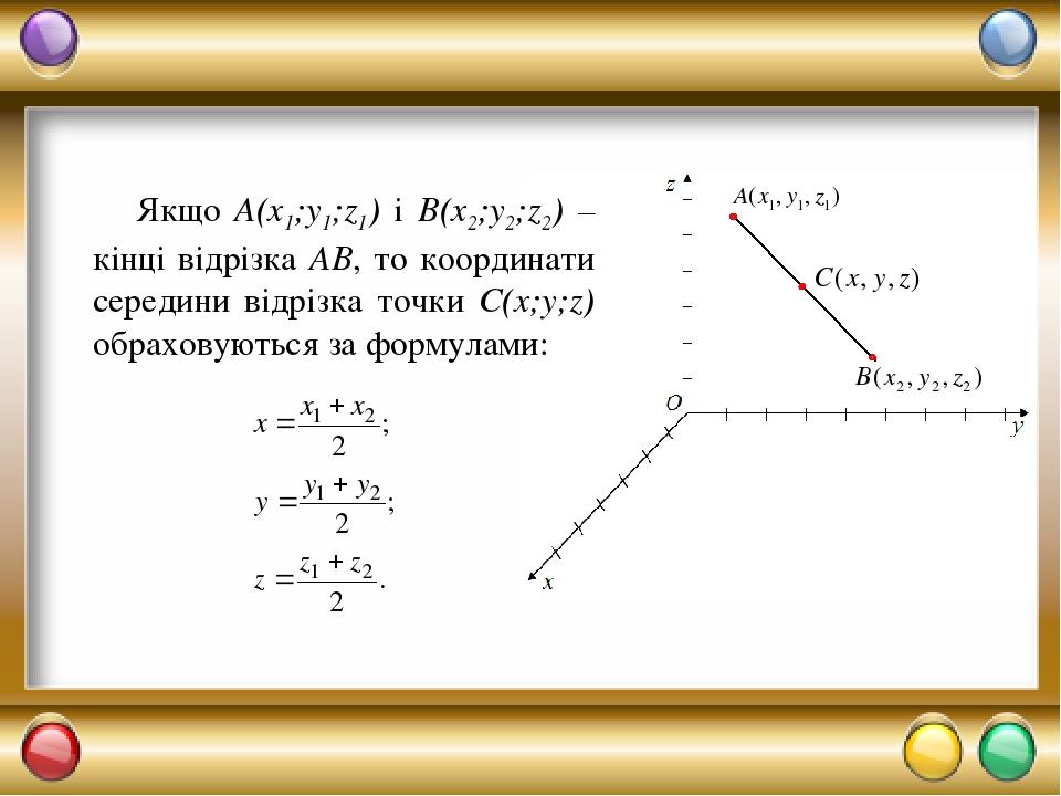 Координати середини відрізка у просторі