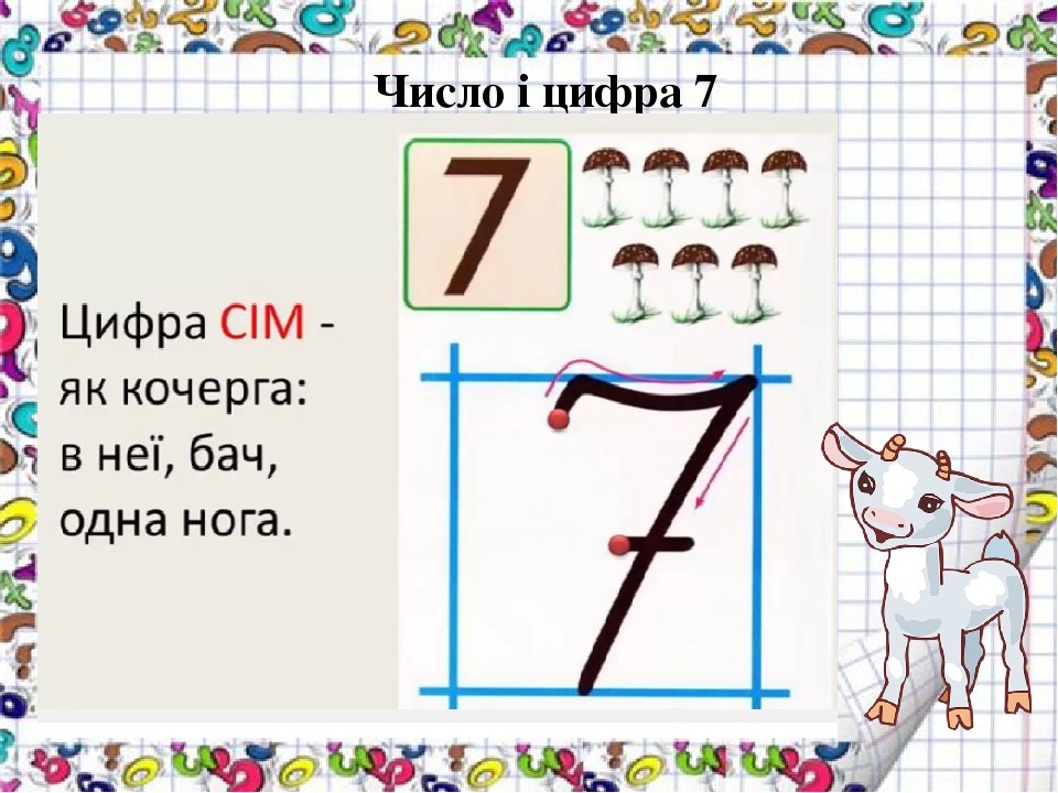 Числа 6 7 цифра 6. Число и цифра 7. Число 7 цифра 7. Письменная цифра семь. Написание цифры 7.