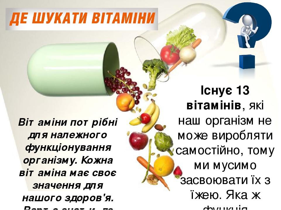 Вітаміни потрібні для належного функціонування організму. Кожна вітаміна має своє значення для нашого здоров'я. Варто знати, де їх шукати. Існує 13...