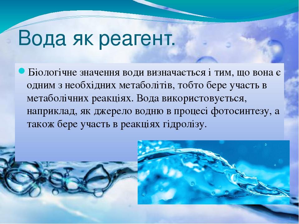 Вода как реагент и как среда для химического процесса проект