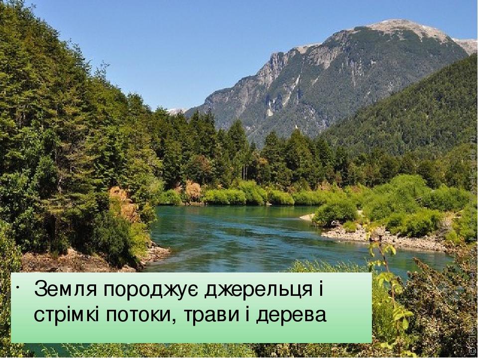 Земля породжує джерельця і стрімкі потоки, трави і дерева