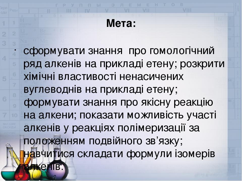 Презентація до уроку " Алкени. Гомологічний ряд етену, загальна формула ...
