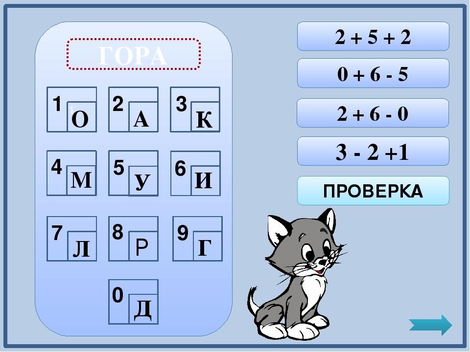 ЛУК 1 10 – 3 8 – 3 3 + 0 ПРОВЕРКА 1 2 3 4 5 6 7 8 9 0 У О А К И М Р Г Л Д