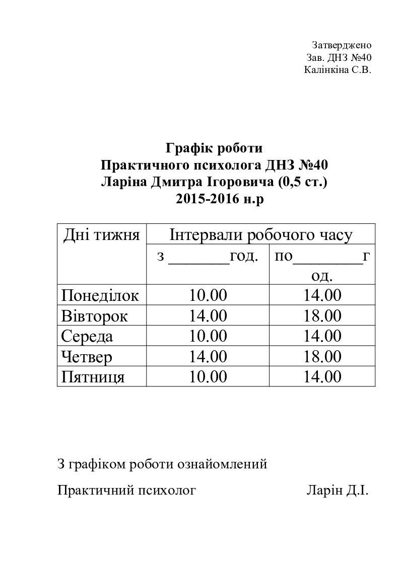 План роботи психолога на місяць