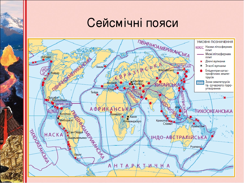 Карта на которой показаны древние платформы зоны землетрясений складчатые горные