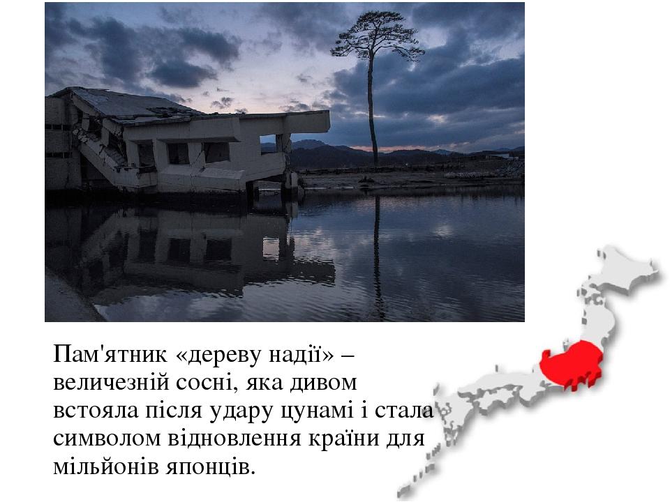 Пам'ятник «дереву надії» – величезній сосні, яка дивом встояла після удару цунамі і стала символом відновлення країни для мільйонів японців.