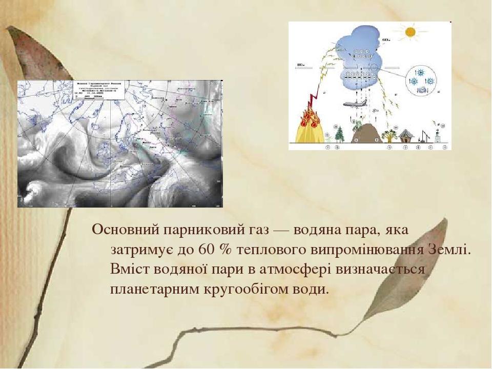 Основний парниковий газ — водяна пара, яка затримує до 60 % теплового випромінювання Землі. Вміст водяної пари в атмосфері визначається планетарним...
