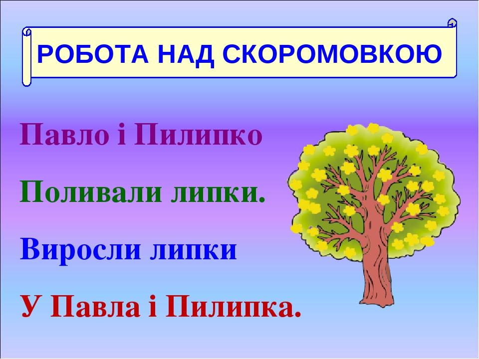 Павло і Пилипко Поливали липки. Виросли липки У Павла і Пилипка. РОБОТА НАД СКОРОМОВКОЮ