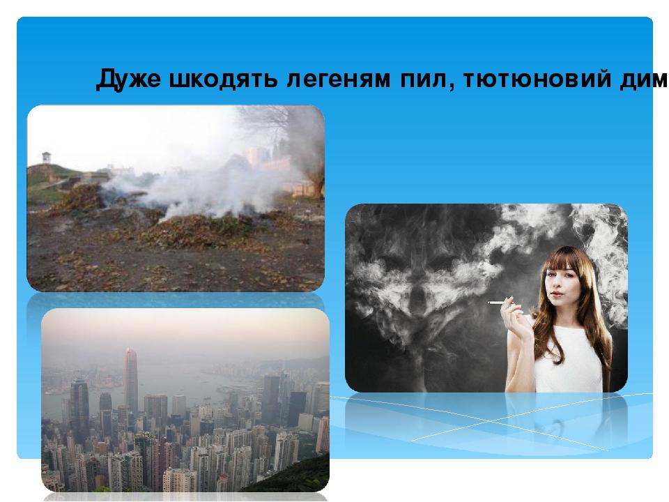 Дуже шкодять легеням пил, тютюновий дим.