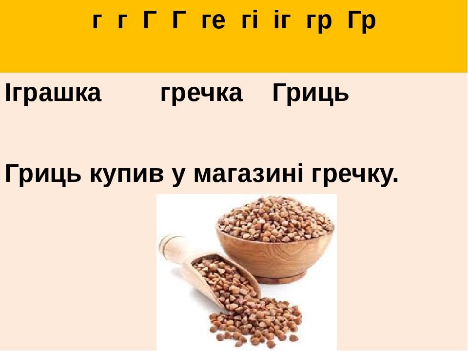 г г Г Г ге гі іг гр Гр Іграшка гречка Гриць Гриць купив у магазині гречку.