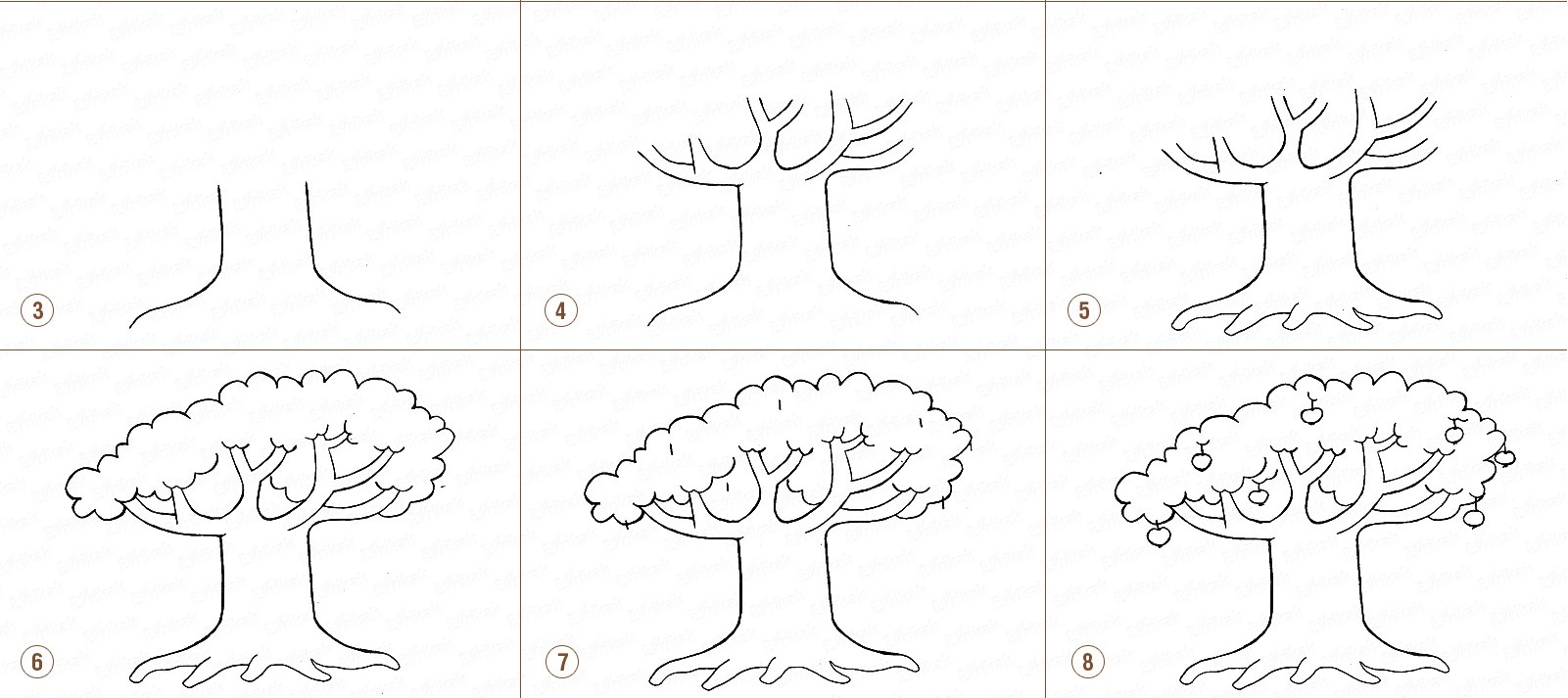 Этапы рисования дерева для детей