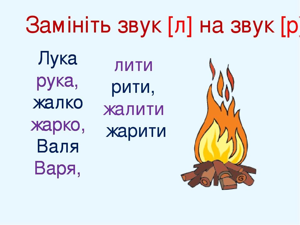 Лука рука, жалко жарко, Валя Варя, Замініть звук [л] на звук [р] лити рити, жалити жарити Лука рука, жалко жарко, Валя Варя,
