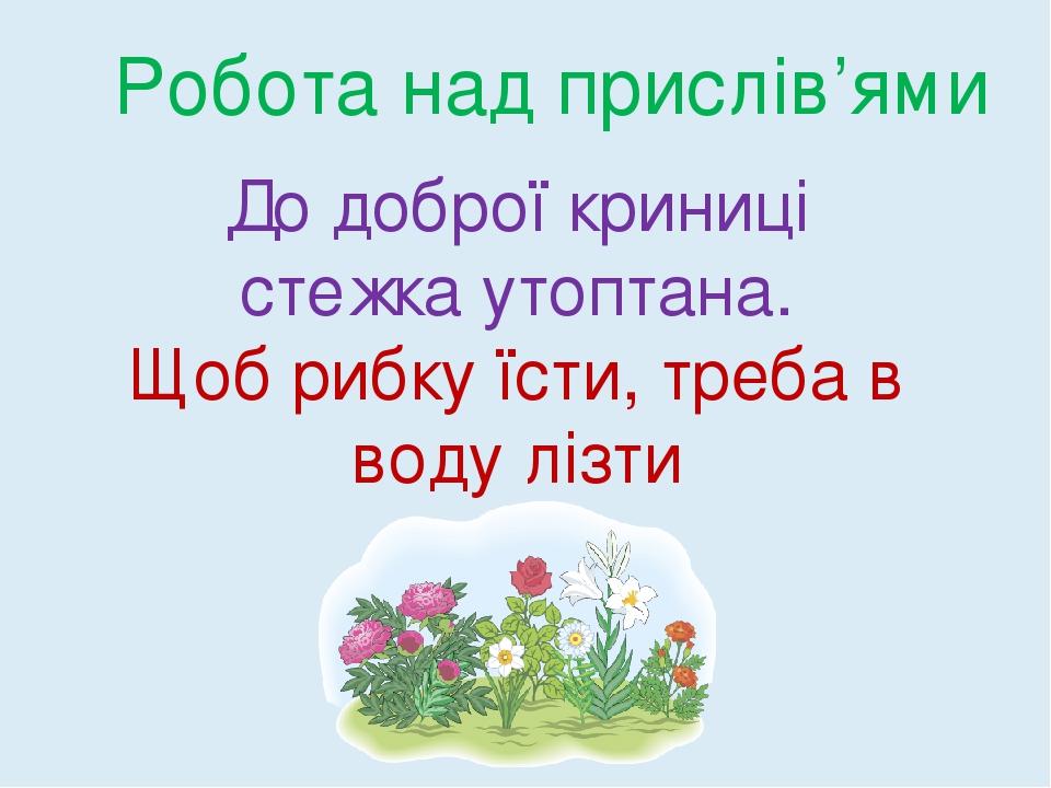 Робота над прислів’ями До доброї криниці стежка утоптана. Щоб рибку їсти, треба в воду лізти