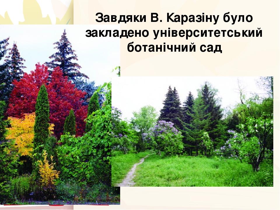Завдяки В. Каразіну було закладено університетський ботанічний сад