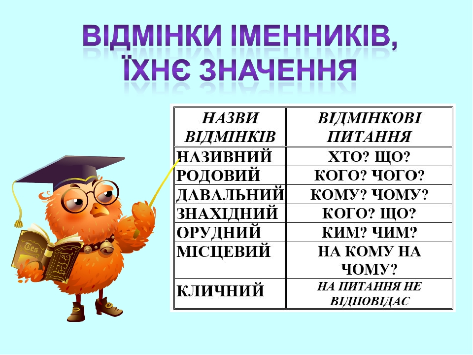 ВІДМІНКИ ІМЕННИКІВ, ЇХНЄ ЗНАЧЕННЯ