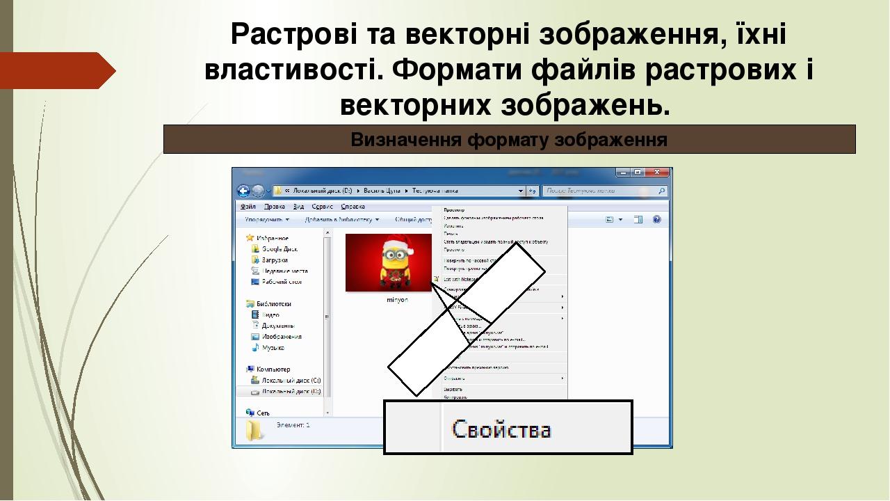 Растрові та векторні зображення, їхні властивості. Формати файлів растрових і векторних зображень. Визначення формату зображення